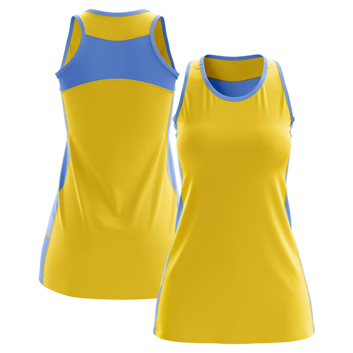 Custom Gold Powder Blue Color Block Two Tone Tennis Dresses