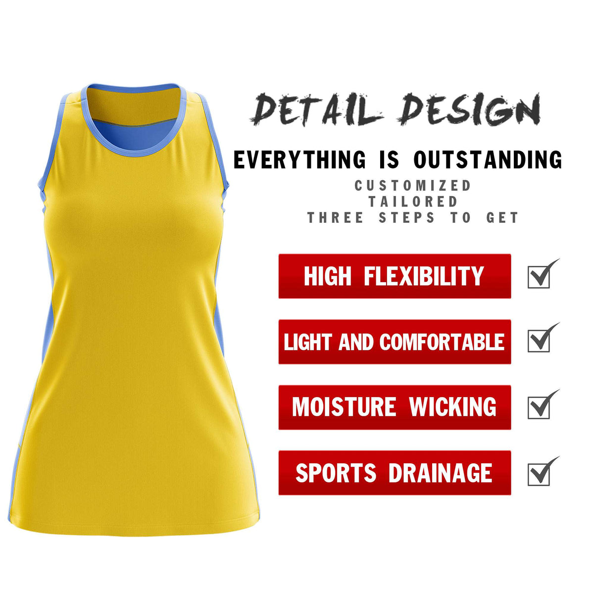 Custom Gold Powder Blue Color Block Two Tone Tennis Dresses