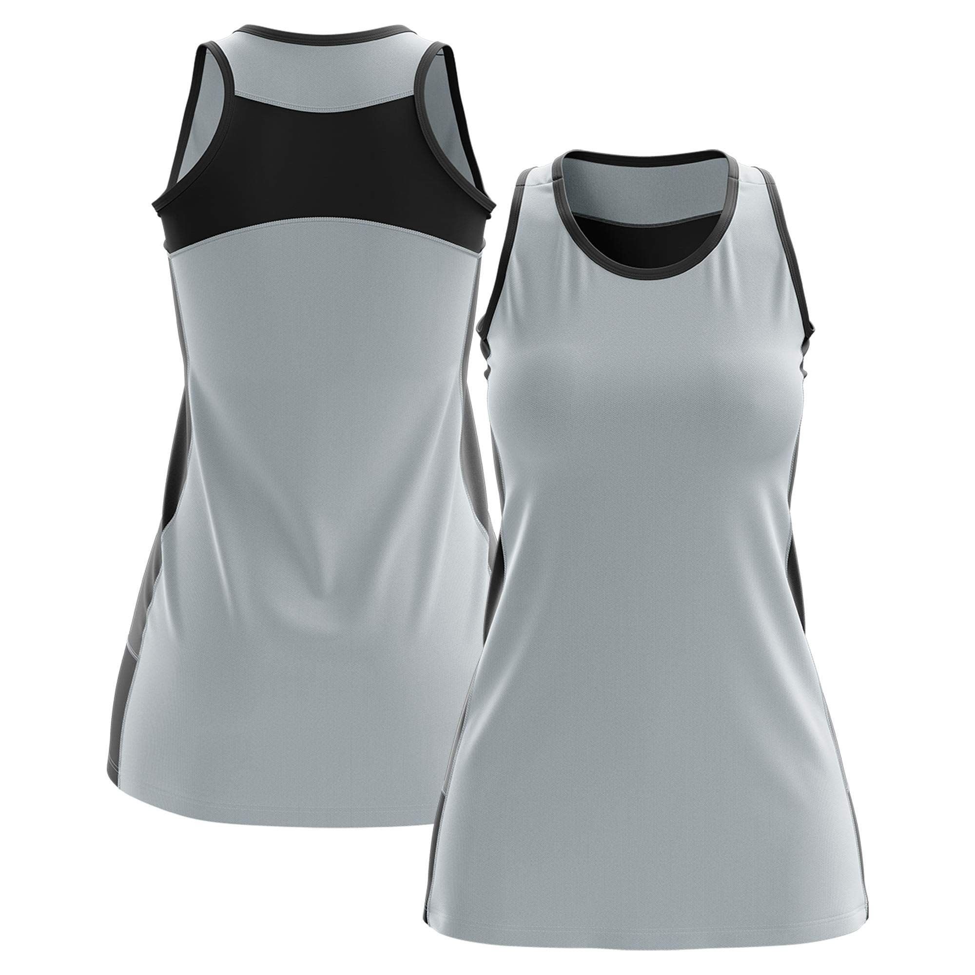 Custom Silver Black Color Block Two Tone Tennis Dresses