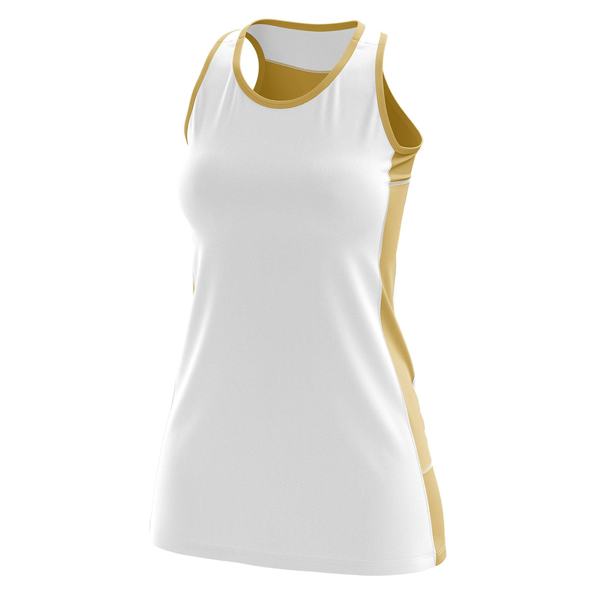 Custom White Old Gold Color Block Two Tone Tennis Dresses