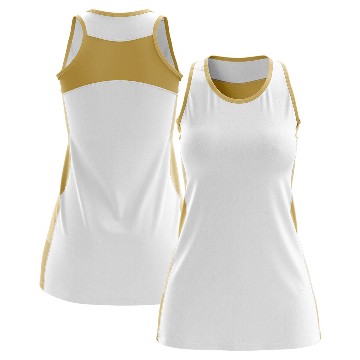 Custom White Old Gold Color Block Two Tone Tennis Dresses
