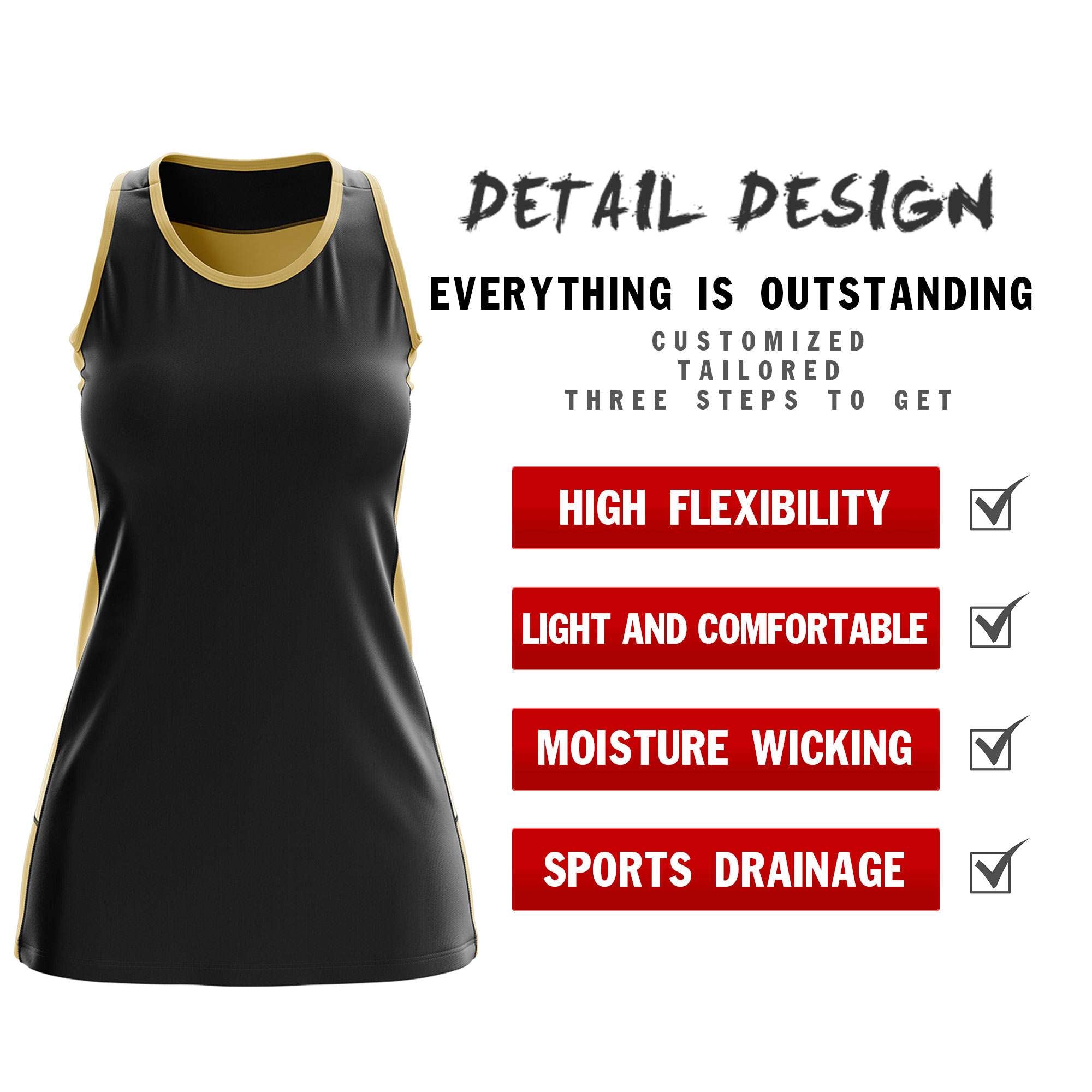 Custom Black Old Gold Color Block Two Tone Tennis Dresses