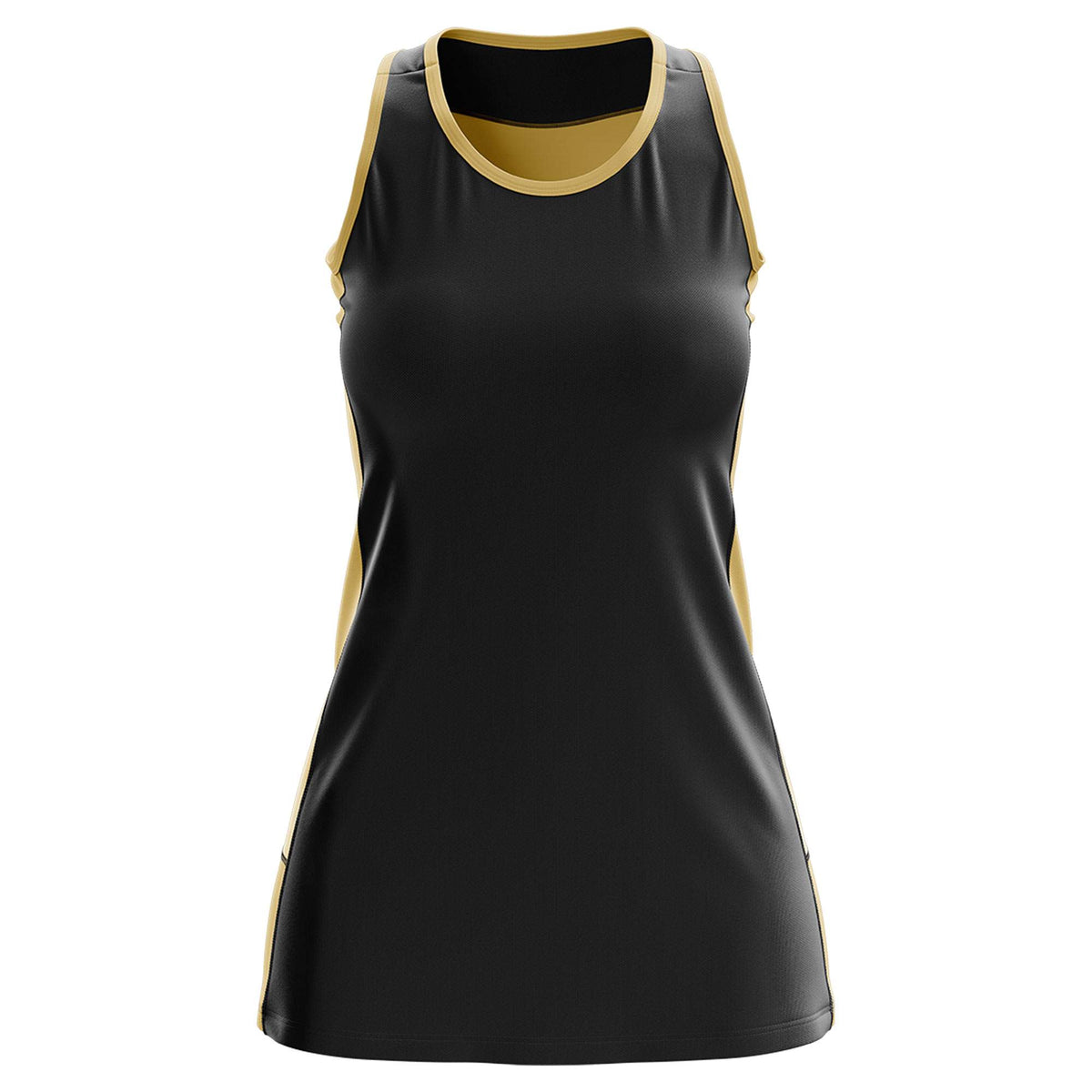 Custom Black Old Gold Color Block Two Tone Tennis Dresses