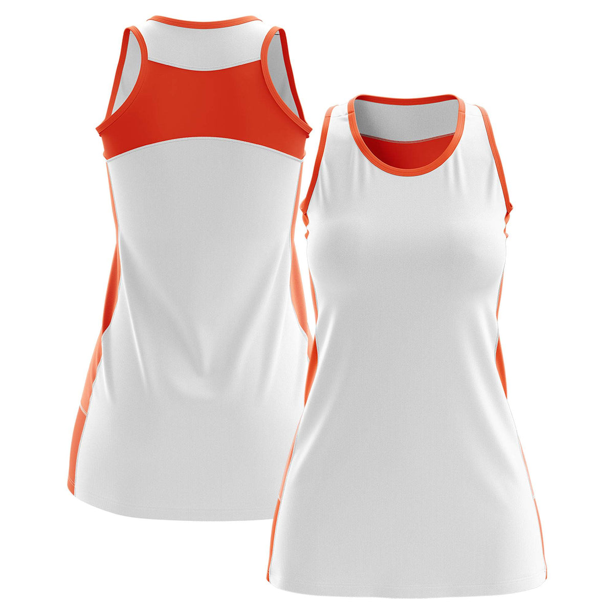 Custom White Orange Color Block Two Tone Tennis Dresses
