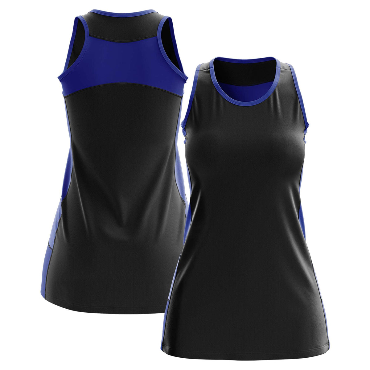 Custom Black Royal Blue Color Block Two Tone Tennis Dresses