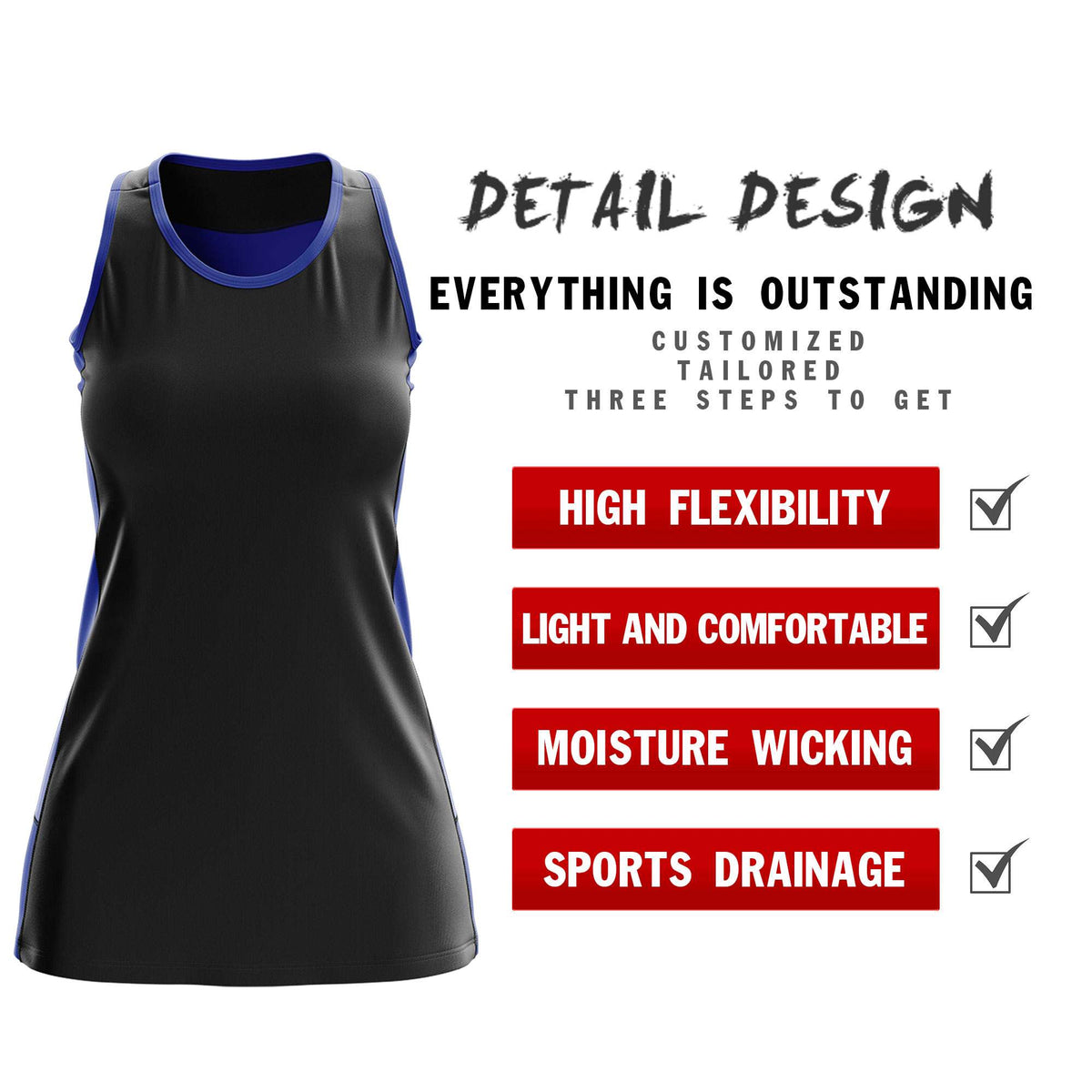 Custom Black Royal Blue Color Block Two Tone Tennis Dresses