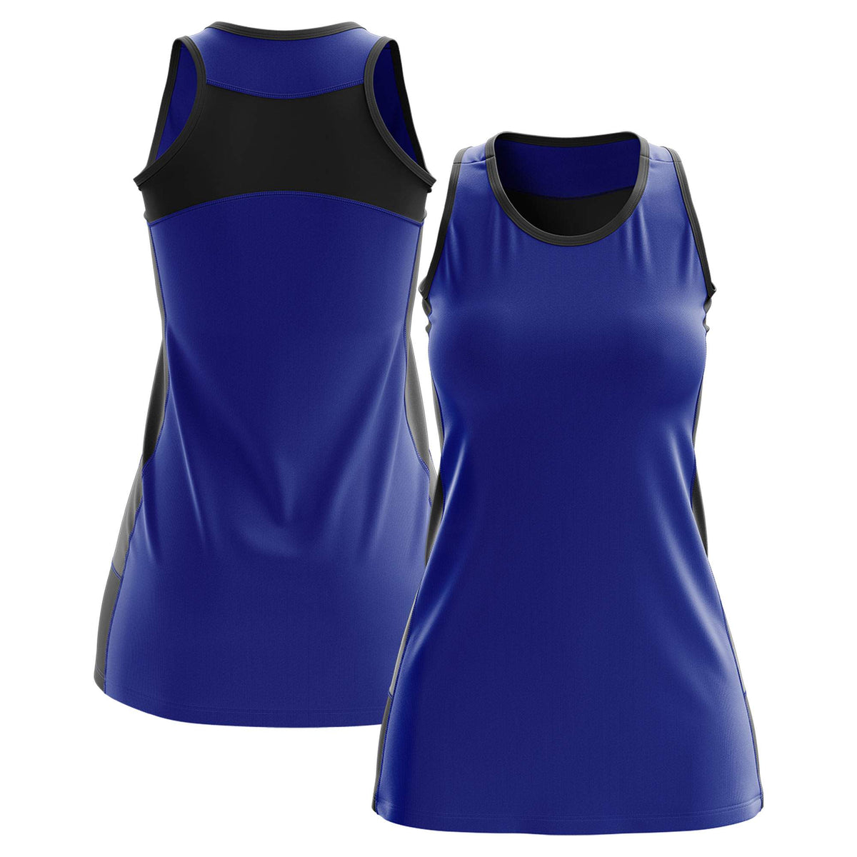 Custom Royal Blue Black Color Block Two Tone Tennis Dresses
