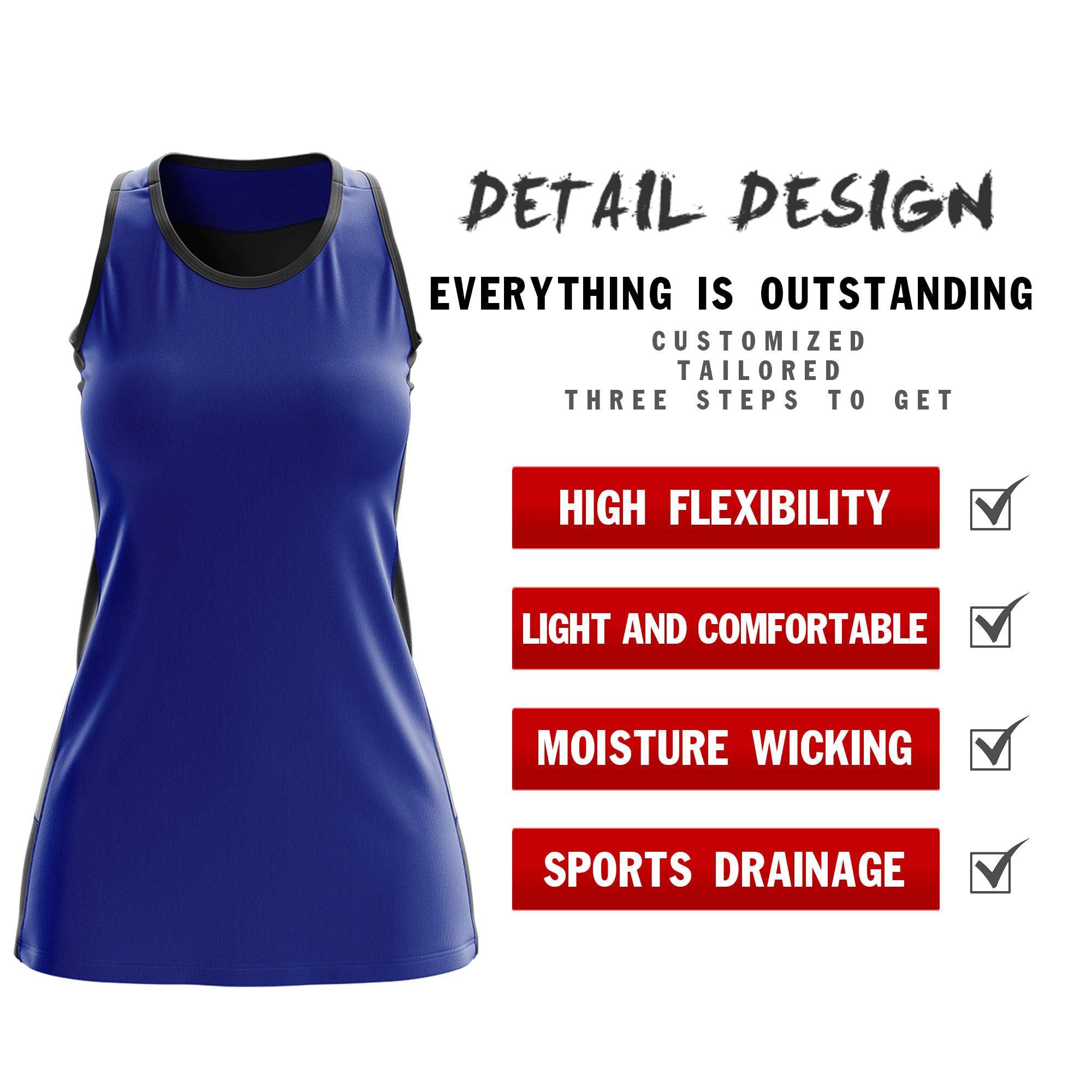 Custom Royal Blue Black Color Block Two Tone Tennis Dresses