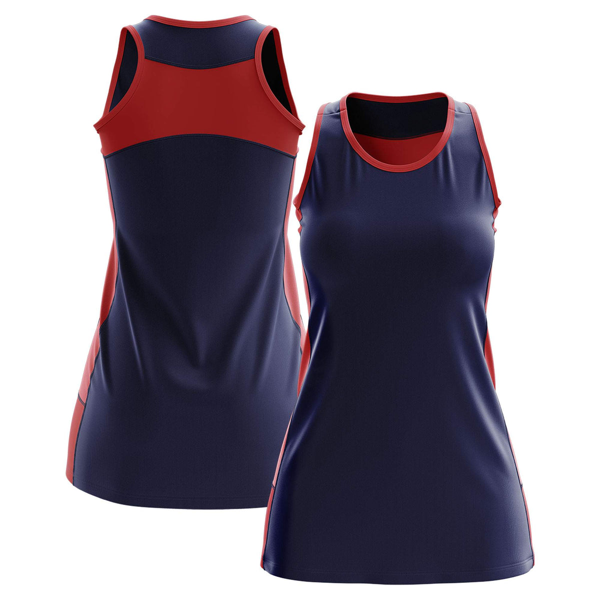 Custom Navy Red Color Block Two Tone Tennis Dresses
