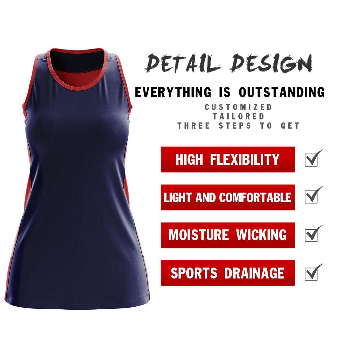 Custom Navy Red Color Block Two Tone Tennis Dresses