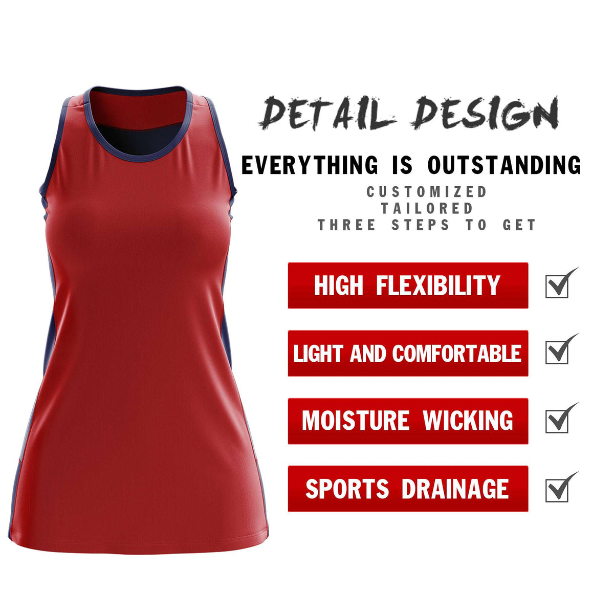 Custom Red Navy Color Block Two Tone Tennis Dresses