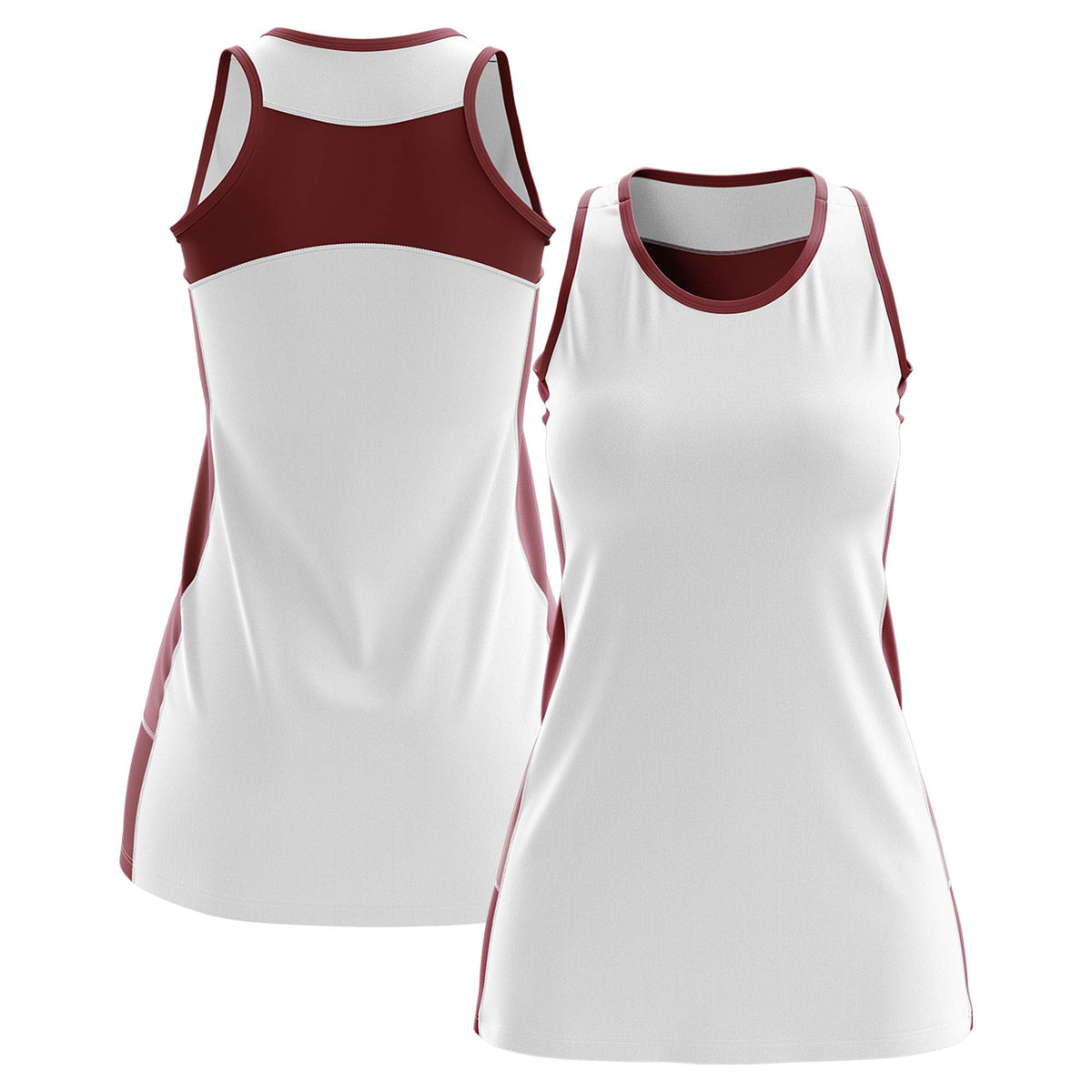 Custom White Maroon Color Block Two Tone Tennis Dresses