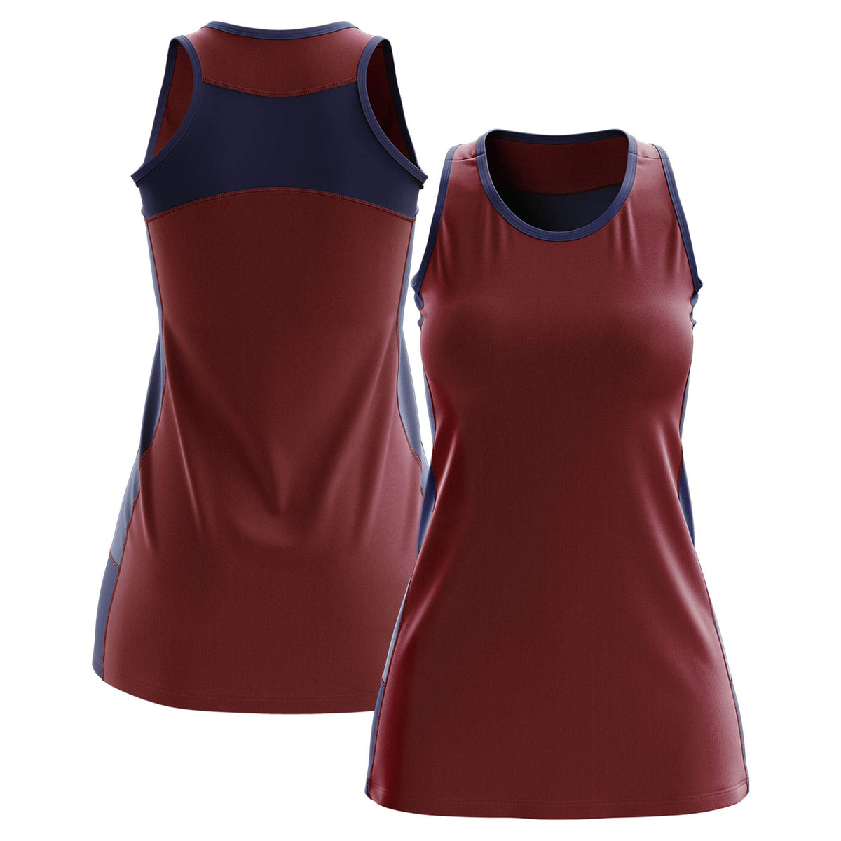Custom Maroon Navy Color Block Two Tone Tennis Dresses