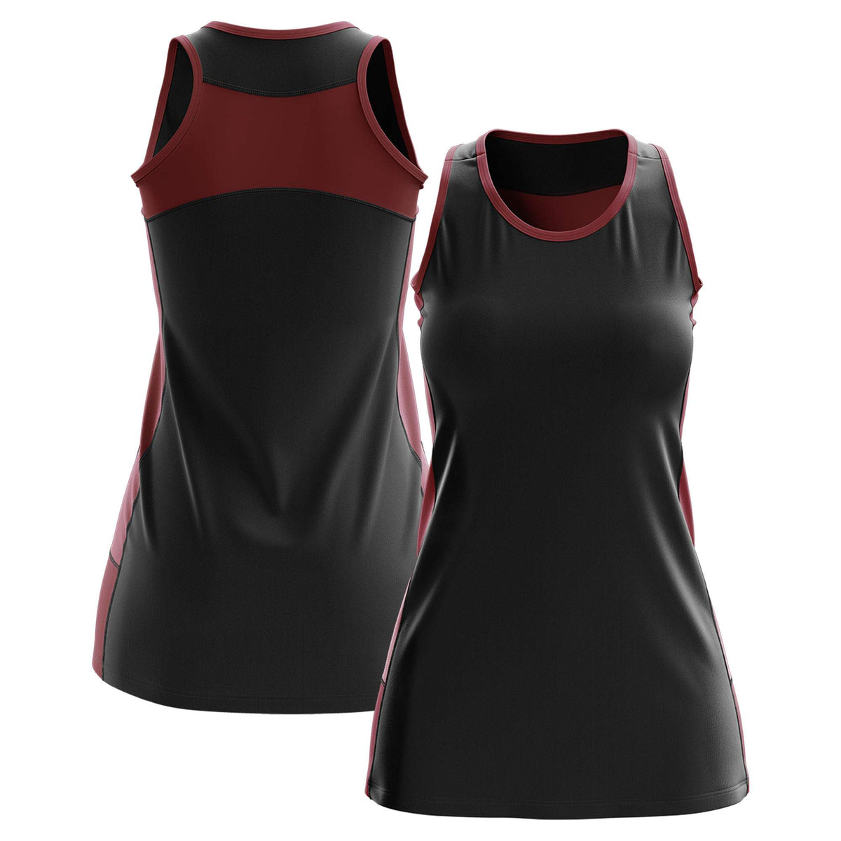 Custom Black Maroon Color Block Two Tone Tennis Dresses