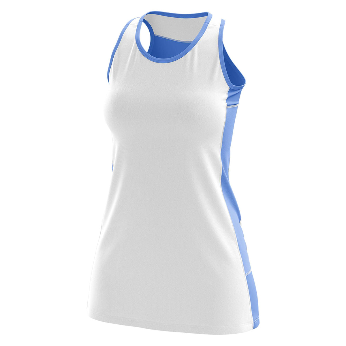 Custom White Powder Blue Color Block Two Tone Tennis Dresses