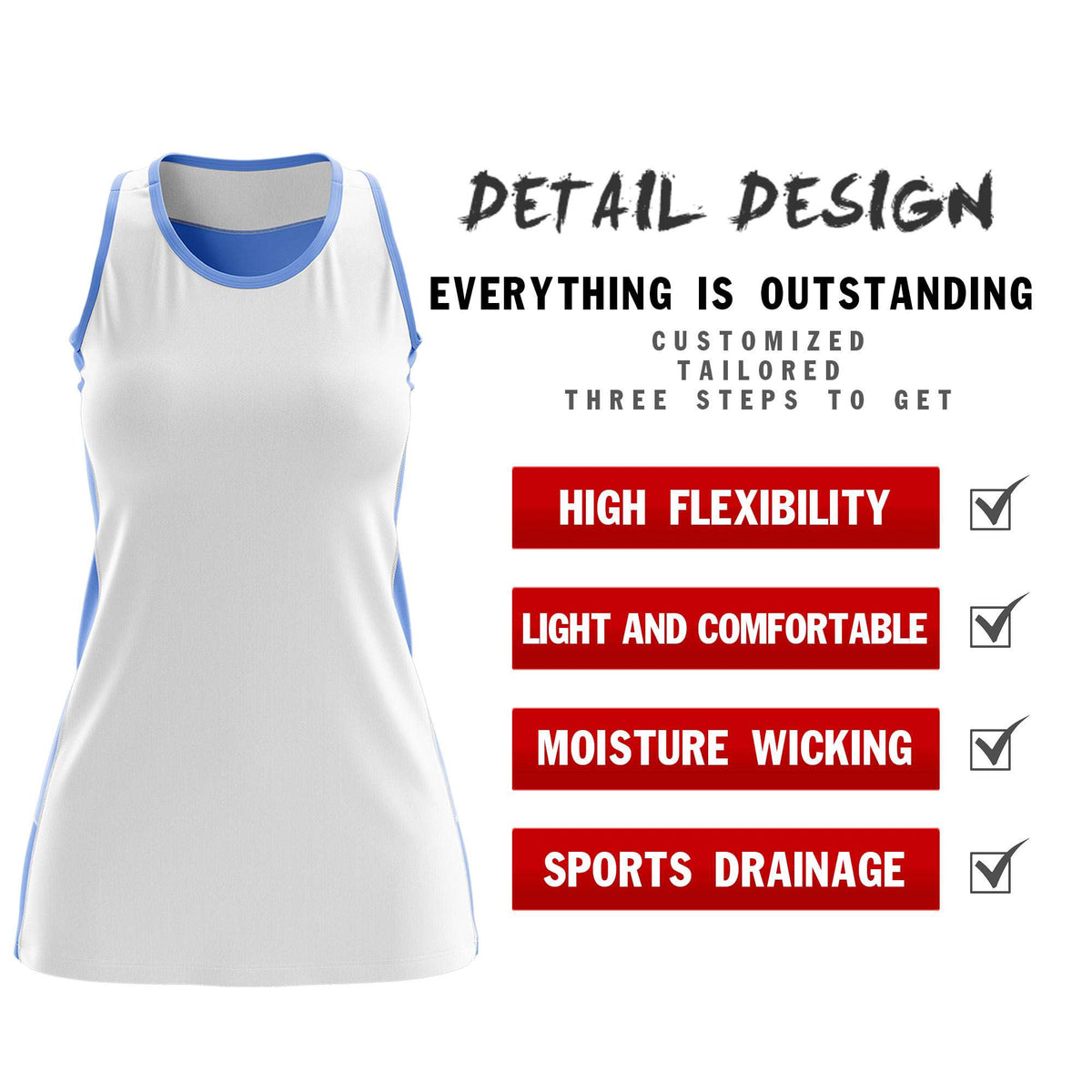 Custom White Powder Blue Color Block Two Tone Tennis Dresses