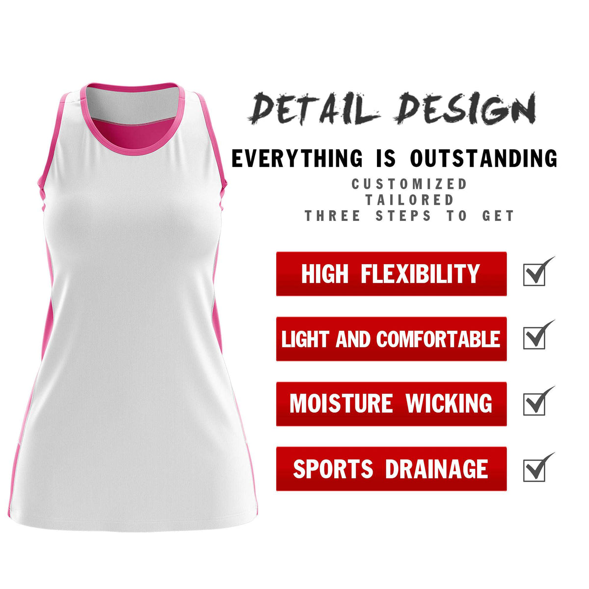 Custom White Pink Color Block Two Tone Tennis Dresses