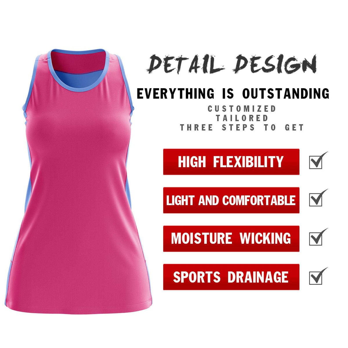 Custom Pink Powder Blue Color Block Two Tone Tennis Dresses