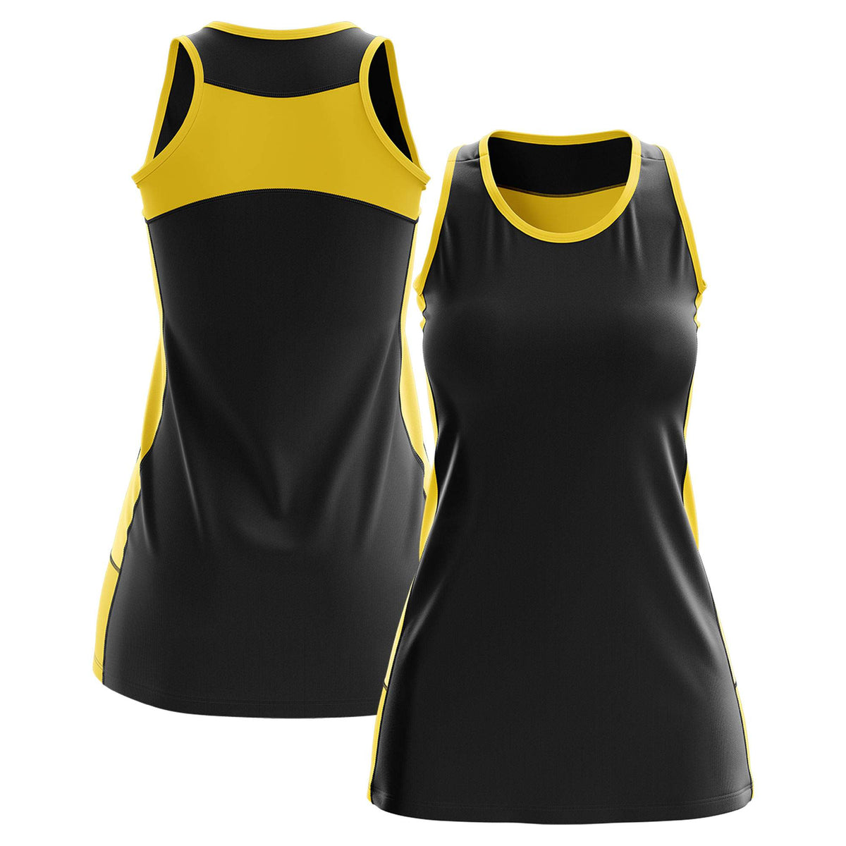 Custom Black Gold Color Block Two Tone Tennis Dresses