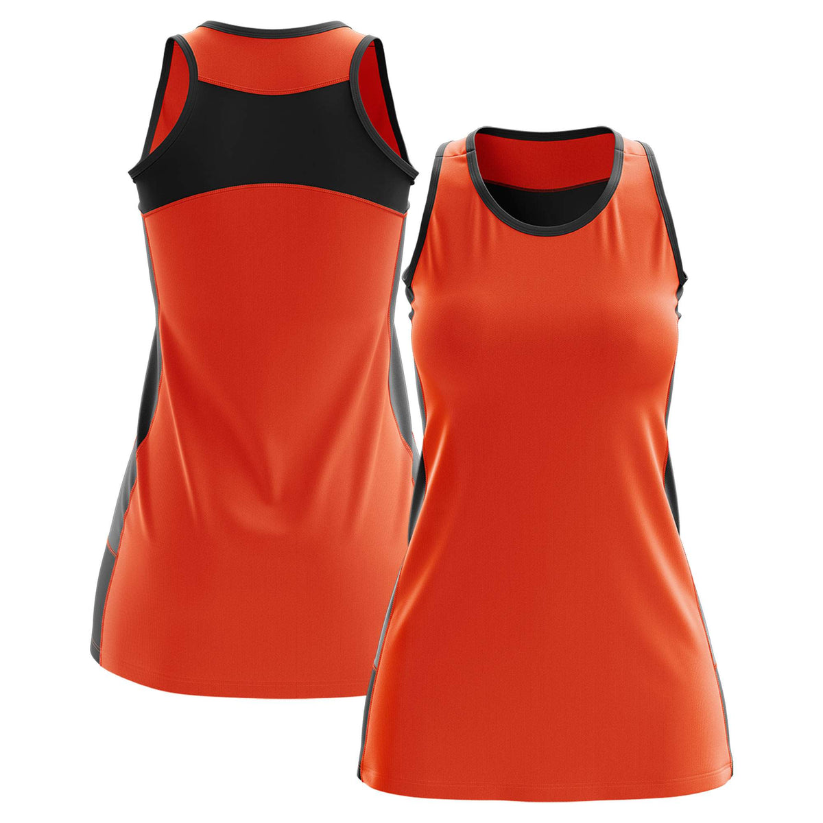 Custom Orange Black Color Block Two Tone Tennis Dresses