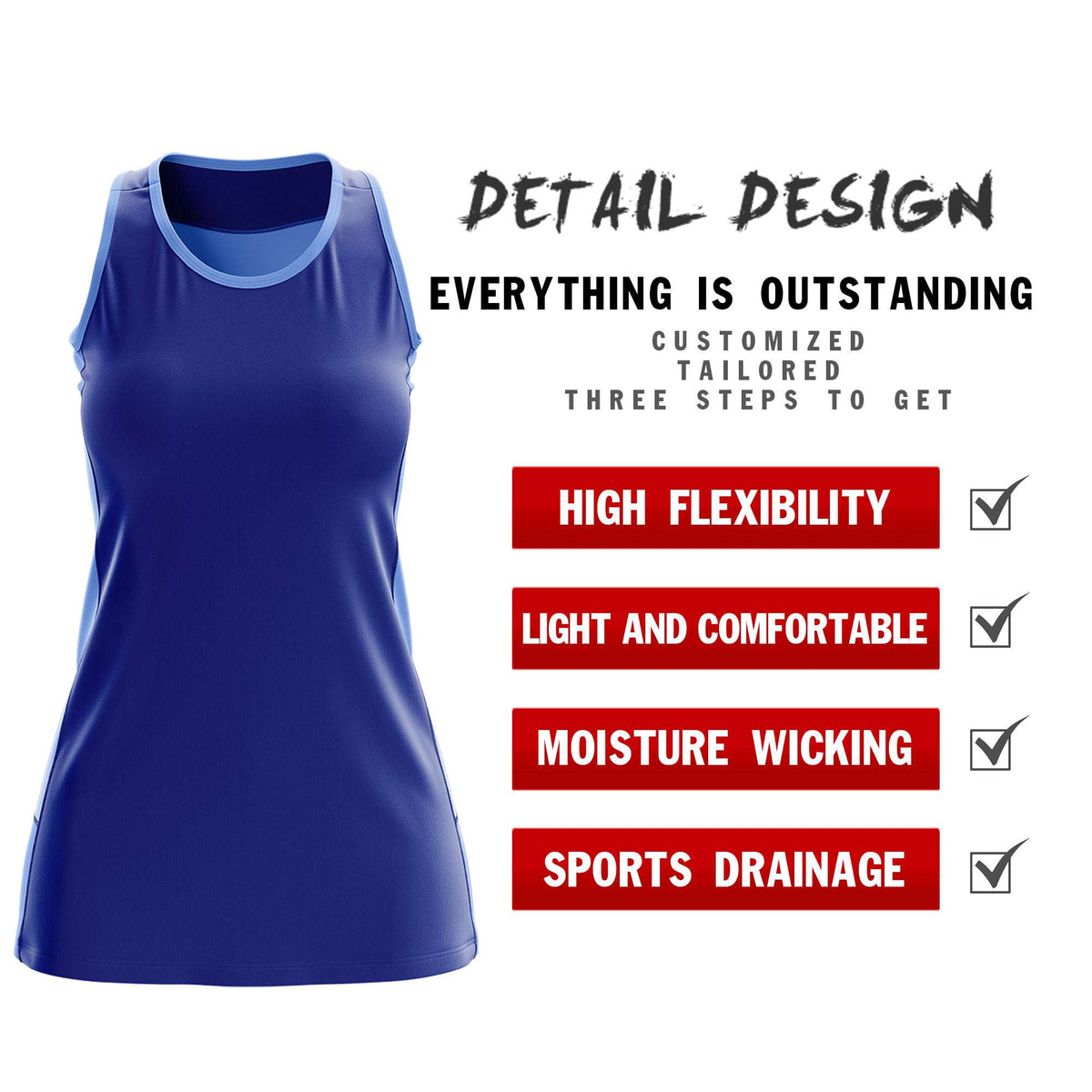 Custom Royal Blue Powder Blue Color Block Two Tone Tennis Dresses