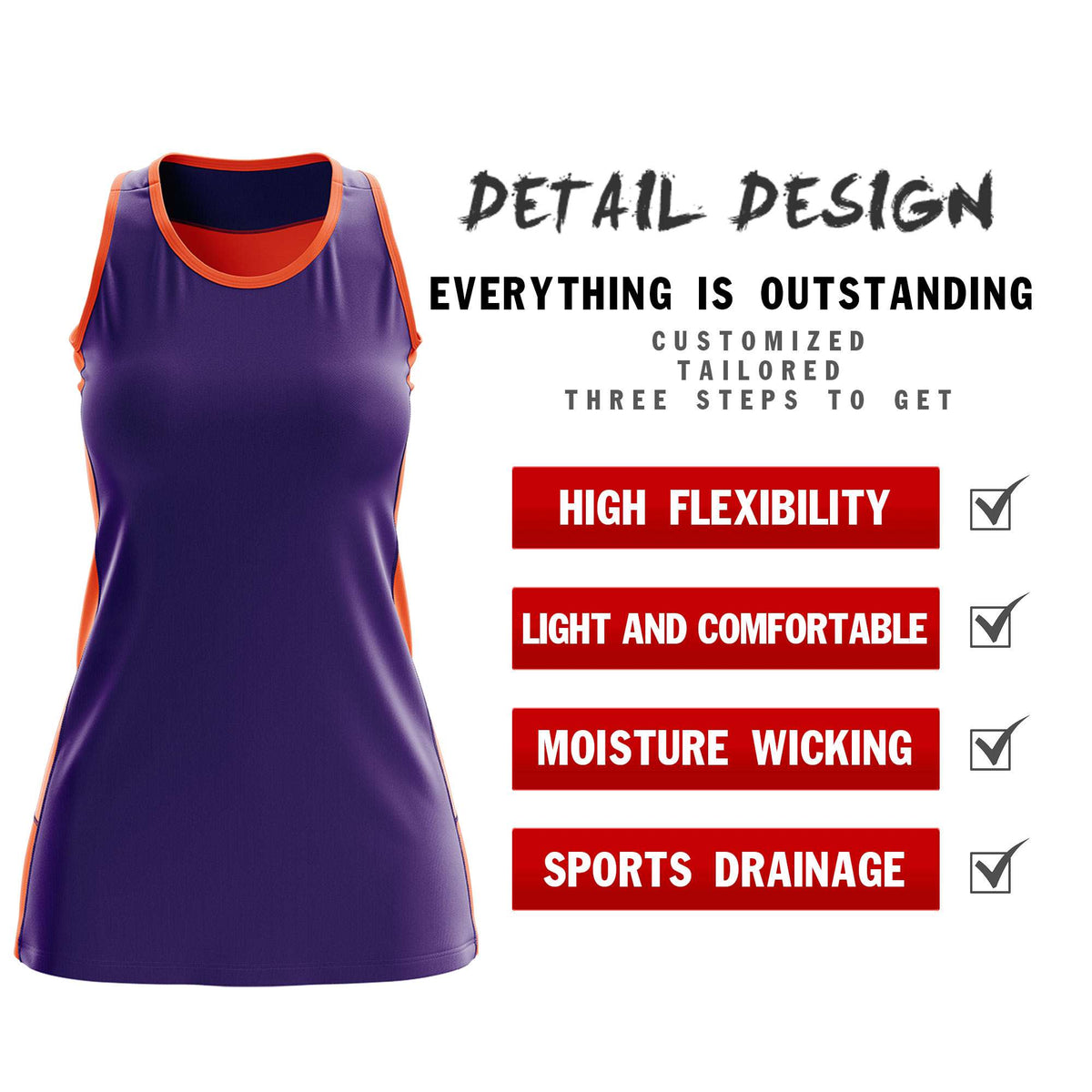 Custom Purple Orange Color Block Two Tone Tennis Dresses