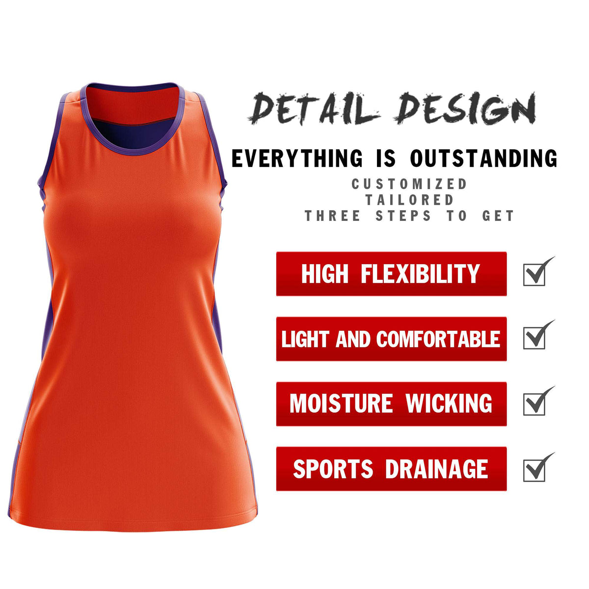 Custom Orange Purple Color Block Two Tone Tennis Dresses
