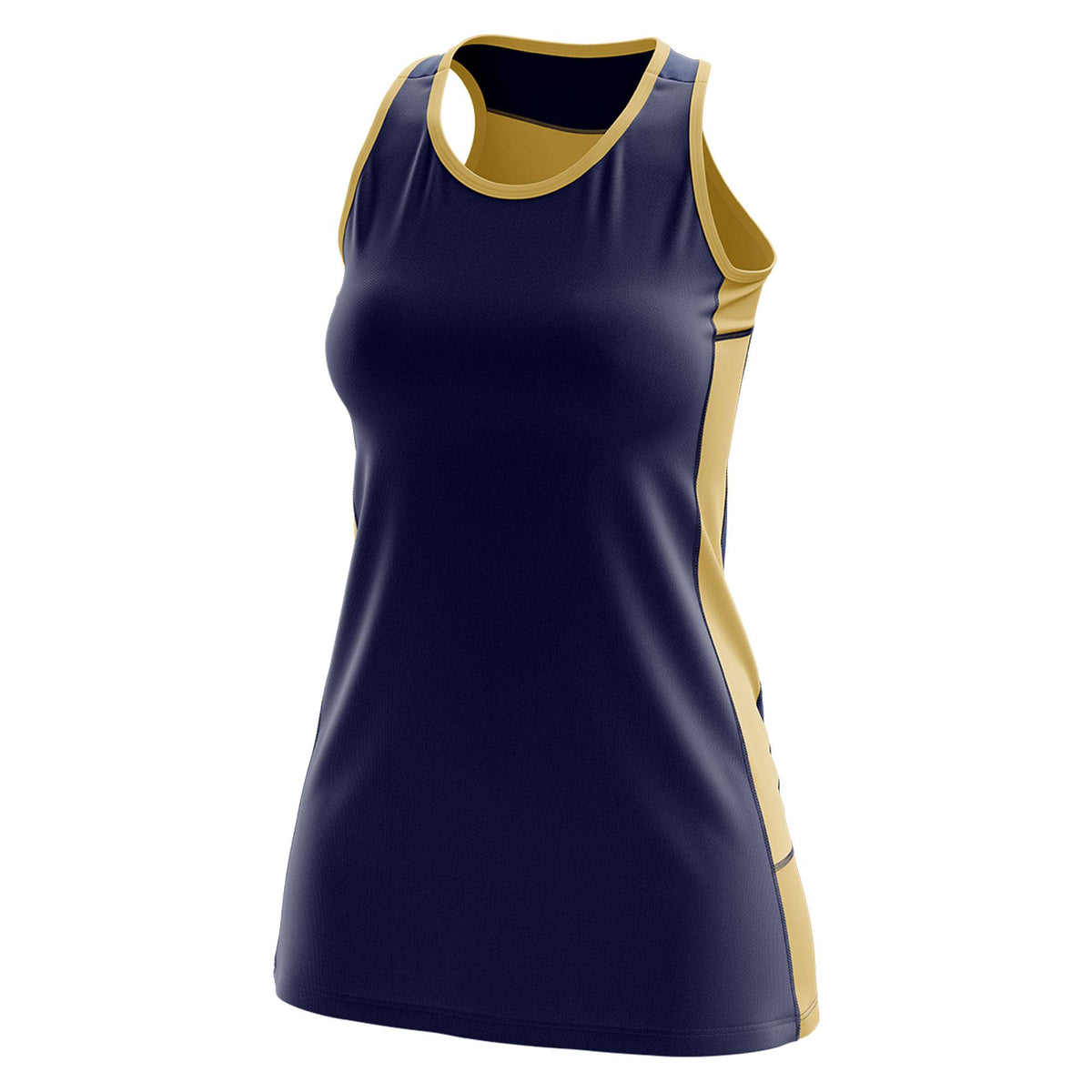 Custom Navy Old Gold Color Block Two Tone Tennis Dresses