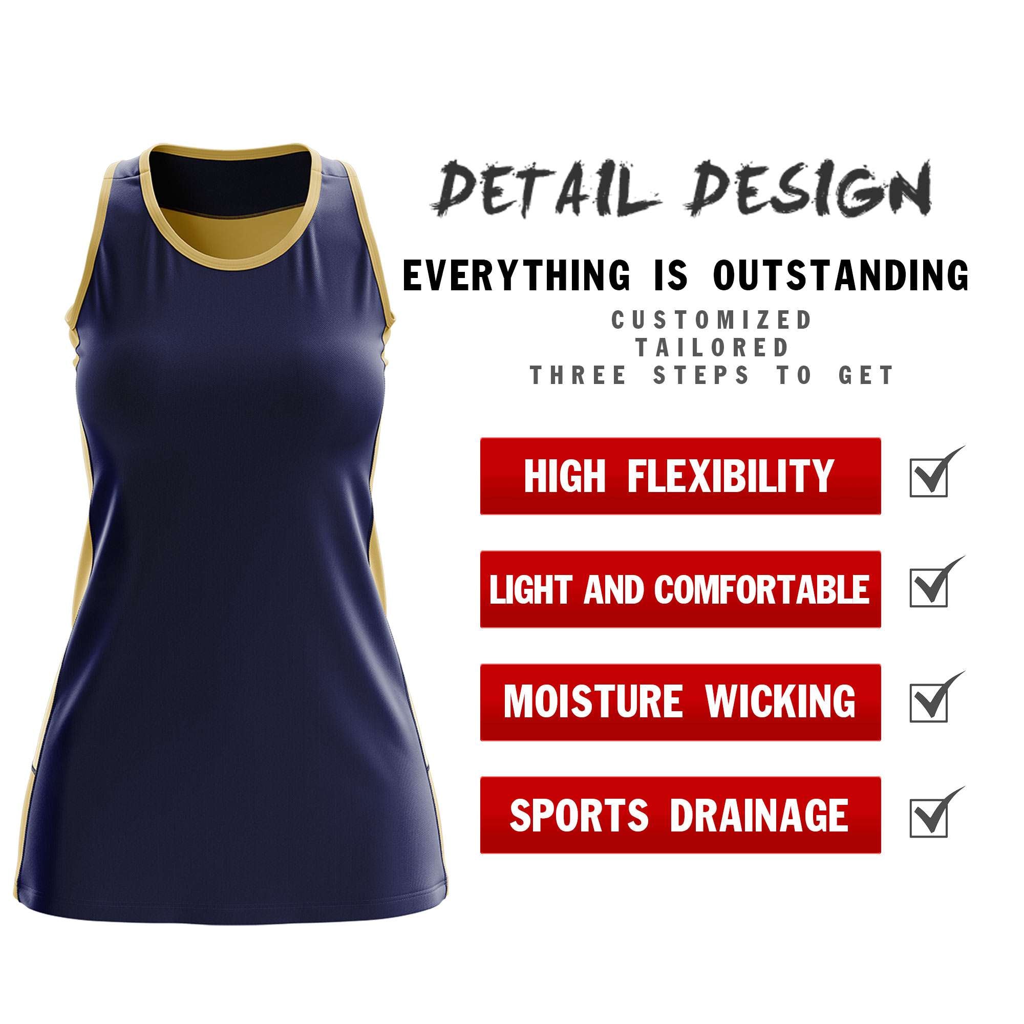 Custom Navy Old Gold Color Block Two Tone Tennis Dresses