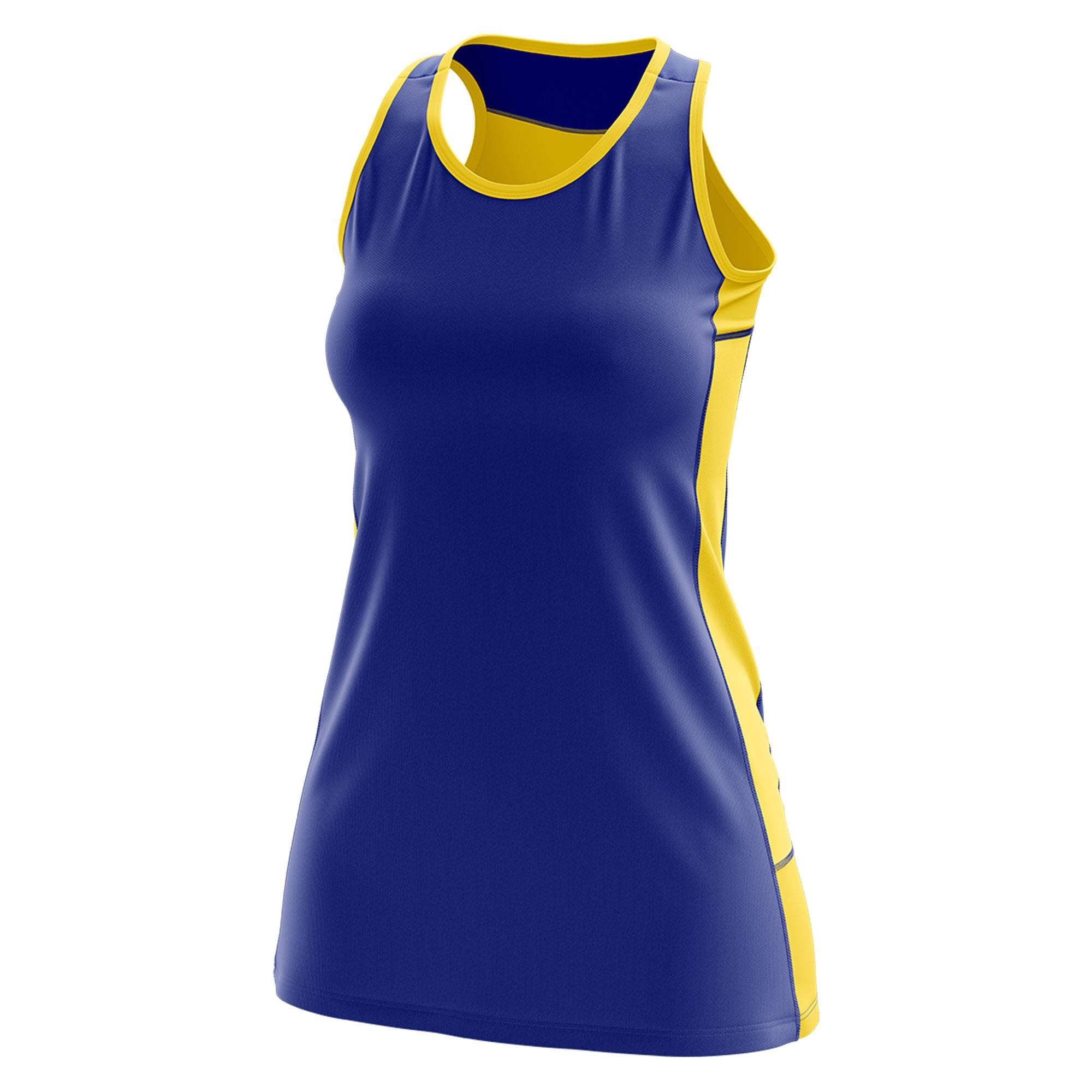 Custom Royal Blue Gold Color Block Two Tone Tennis Dresses