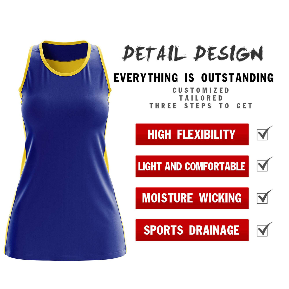 Custom Royal Blue Gold Color Block Two Tone Tennis Dresses