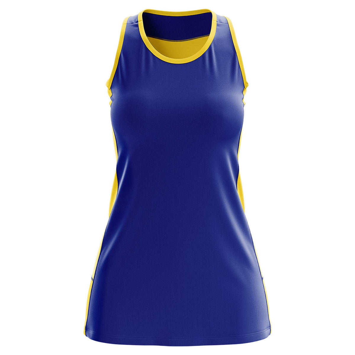 Custom Royal Blue Gold Color Block Two Tone Tennis Dresses