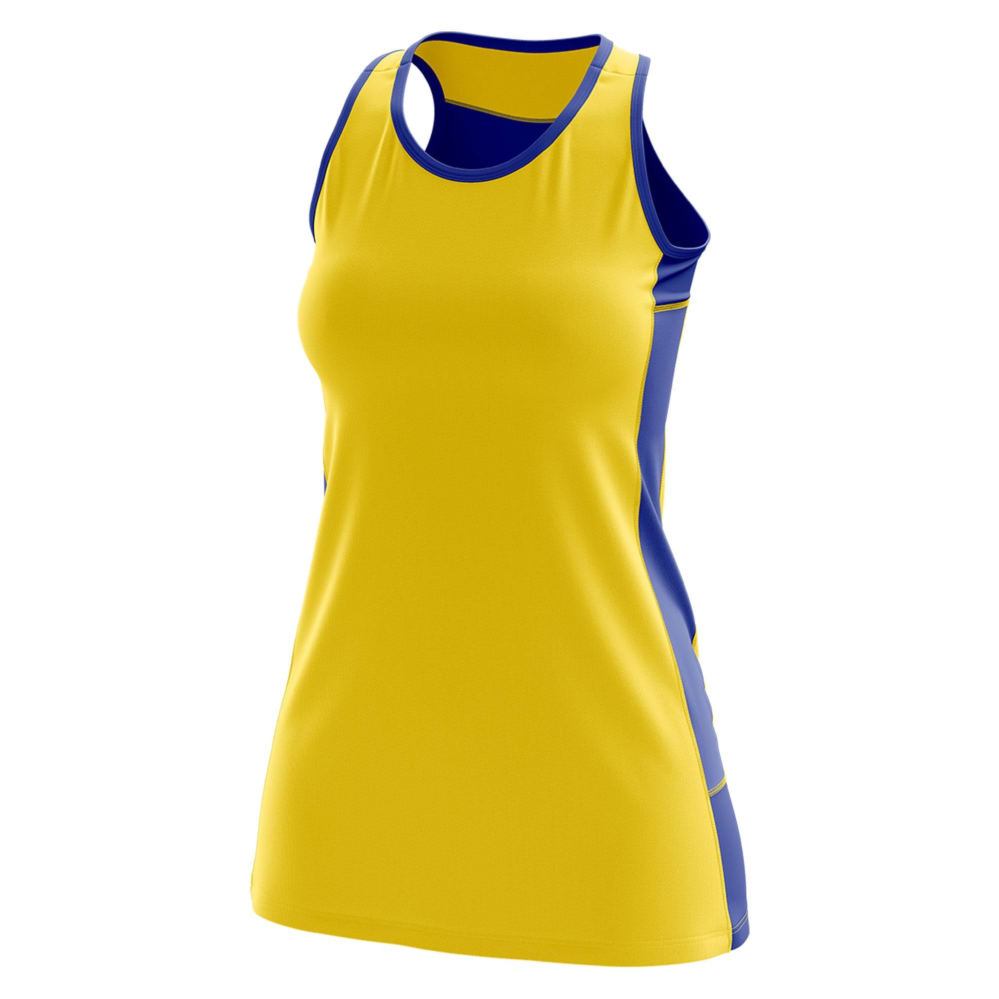 Custom Gold Royal Blue Color Block Two Tone Tennis Dresses