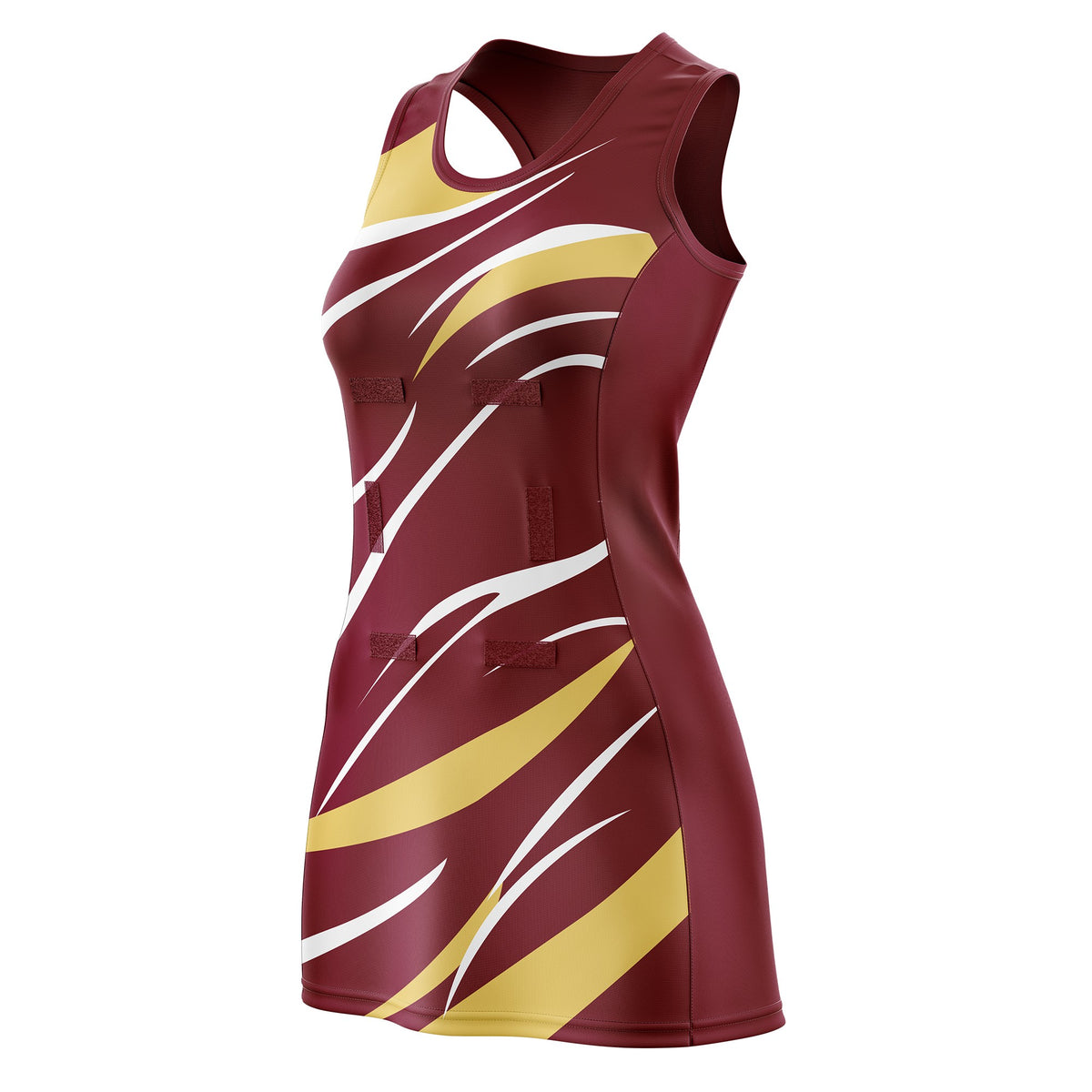 Custom Burgundy Khaki Dynamic Stripes Wrinkle-Resistant Netball Dress