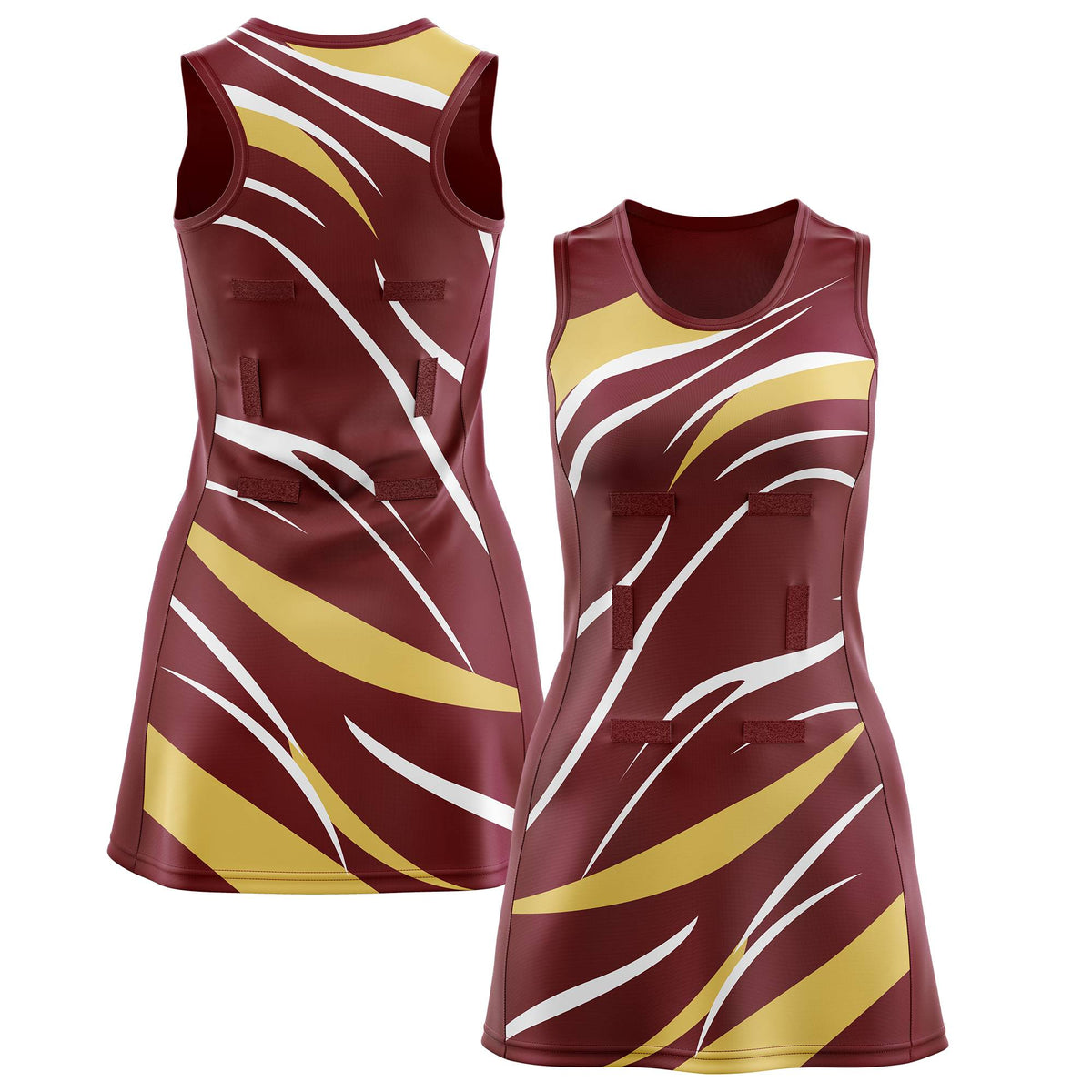 Custom Burgundy Khaki Dynamic Stripes Wrinkle-Resistant Netball Dress |KXKSHOP