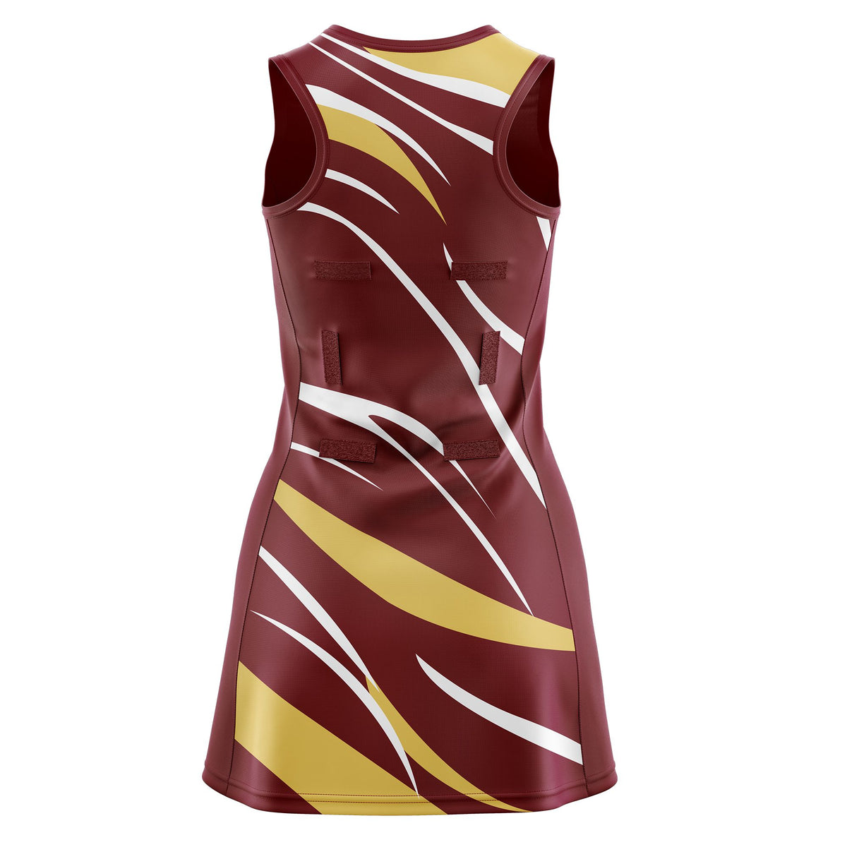 Custom Burgundy Khaki Dynamic Stripes Wrinkle-Resistant Netball Dress