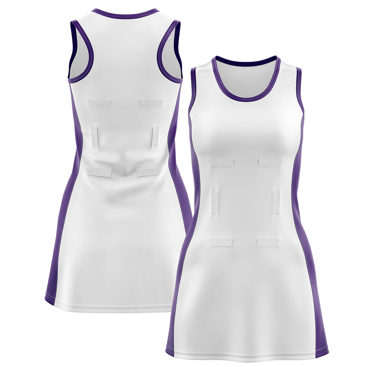 Custom White Purple Color Block Two Tone Netball Dresses