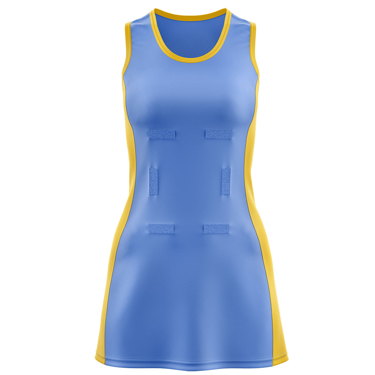 Custom Powder Blue Gold Color Block Two Tone Netball Dresses