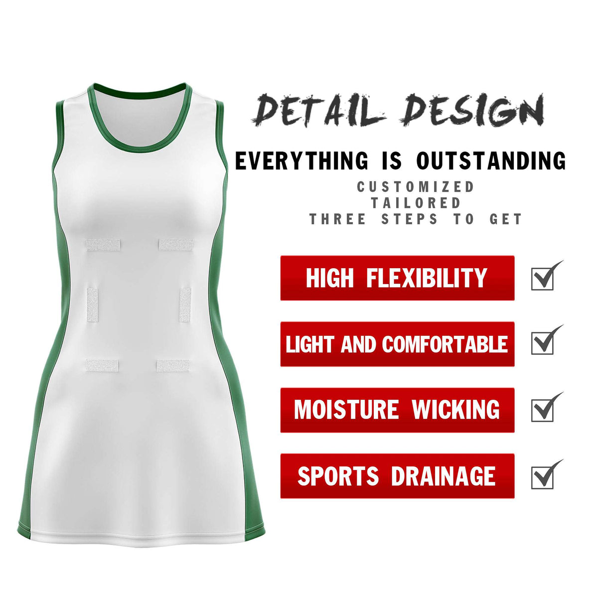 Custom White Kelly Green Color Block Two Tone Netball Dresses
