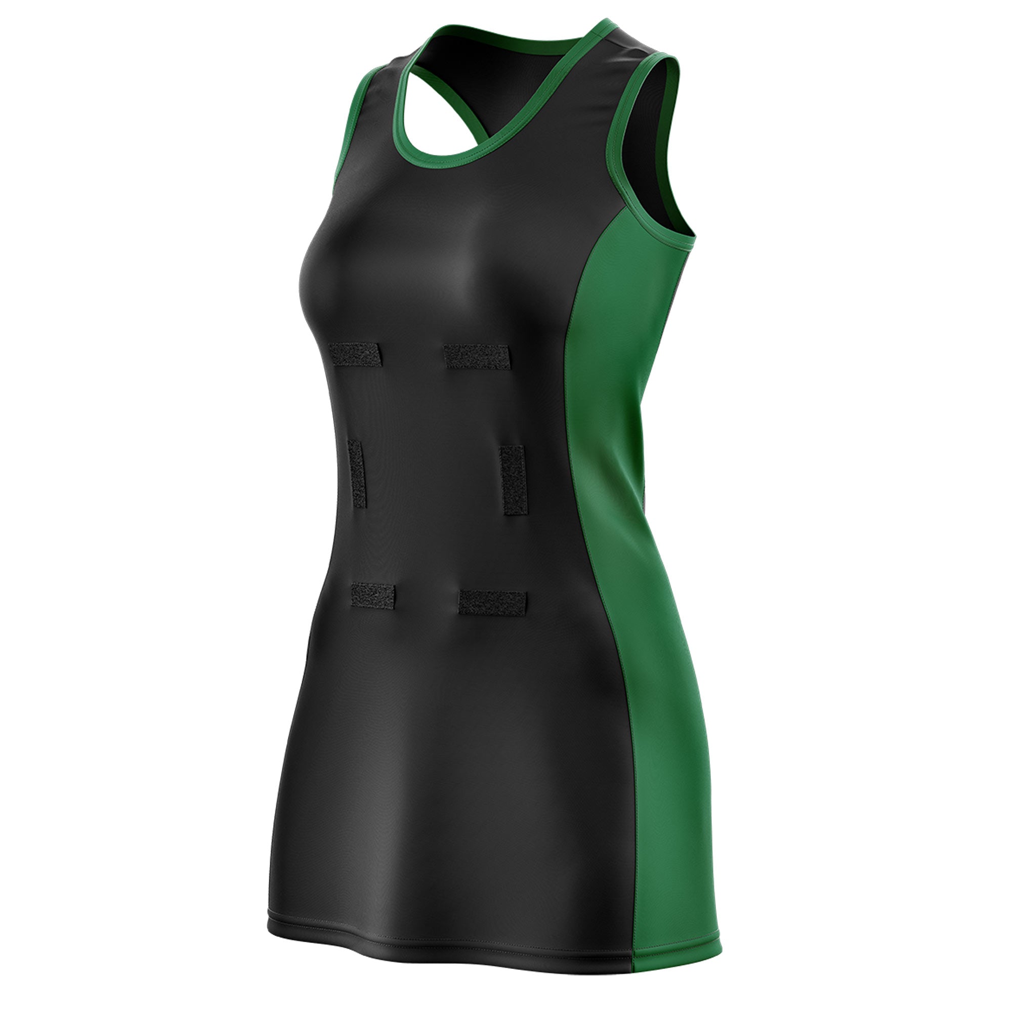 Custom Black Kelly Green Color Block Two Tone Netball Dresses