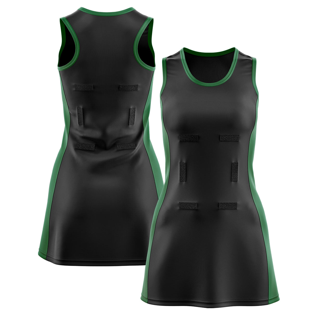 Custom Black Kelly Green Color Block Two Tone Netball Dresses