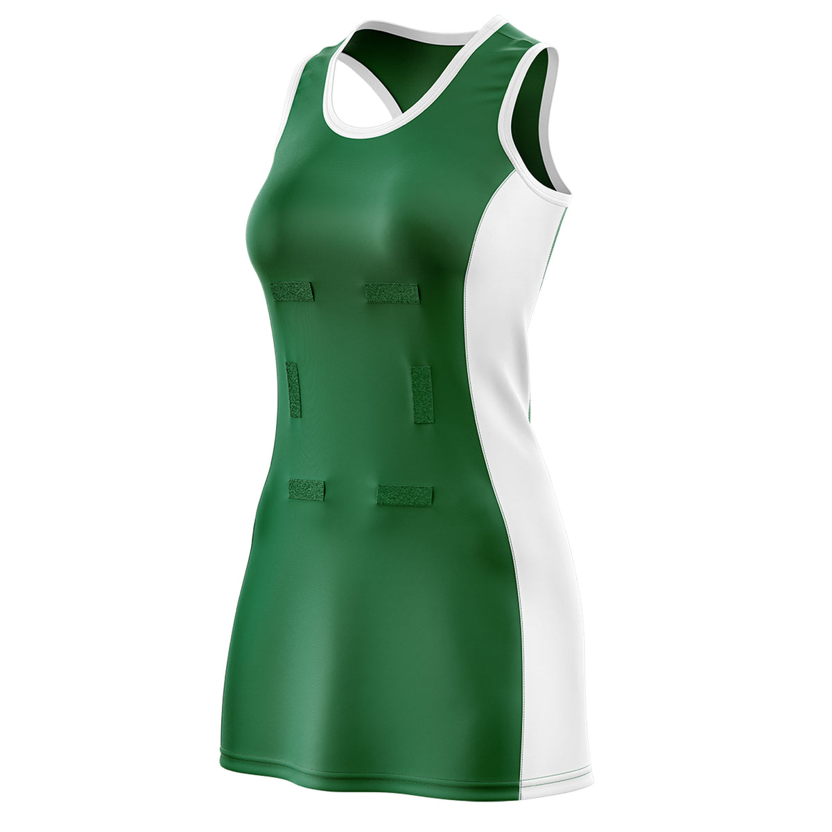 Custom Kelly Green White Color Block Two Tone Netball Dresses