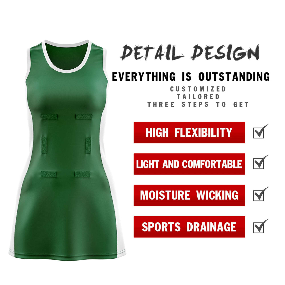 Custom Kelly Green White Color Block Two Tone Netball Dresses