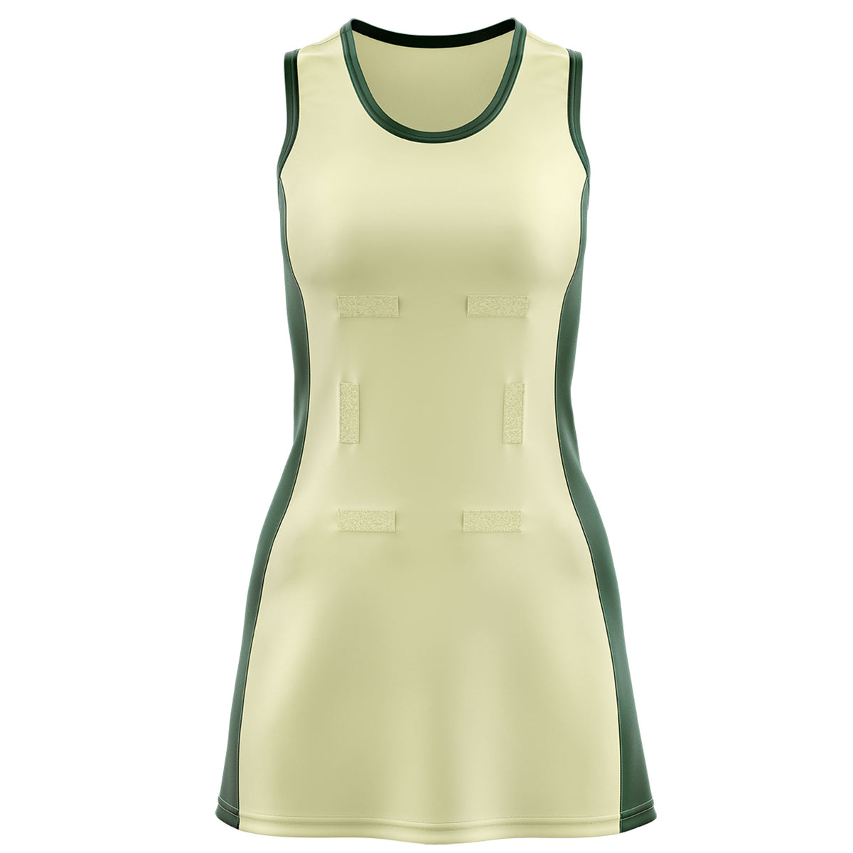 Custom Cream Hunter Green Color Block Two Tone Netball Dresses