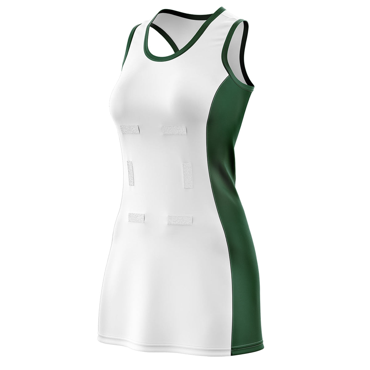 Custom White Hunter Green Color Block Two Tone Netball Dresses