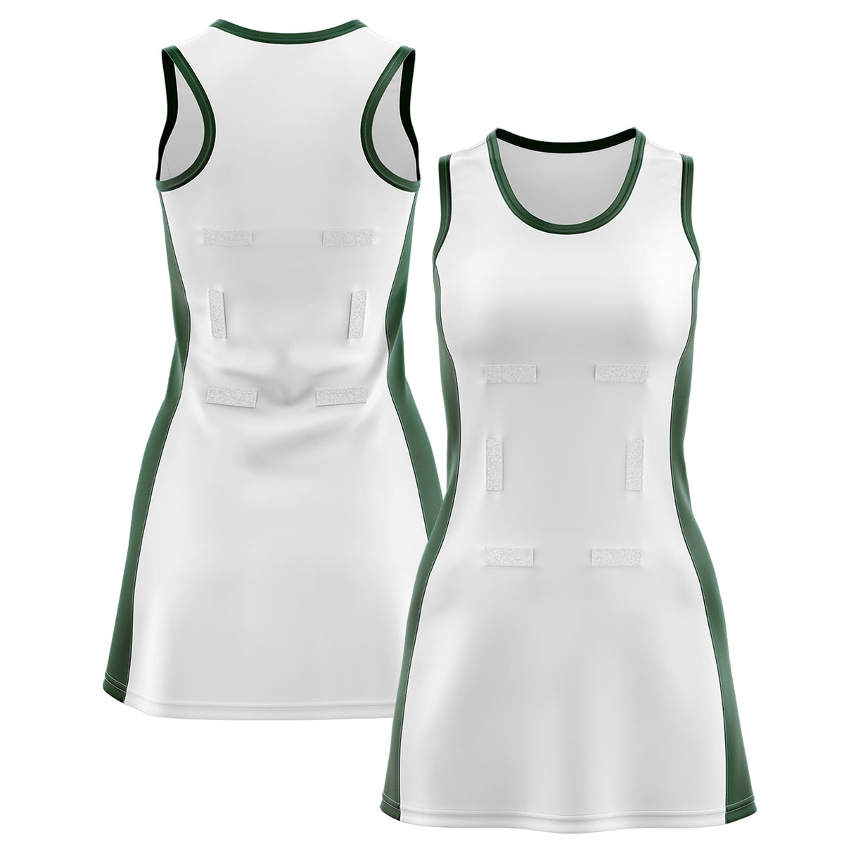 Custom White Hunter Green Color Block Two Tone Netball Dresses