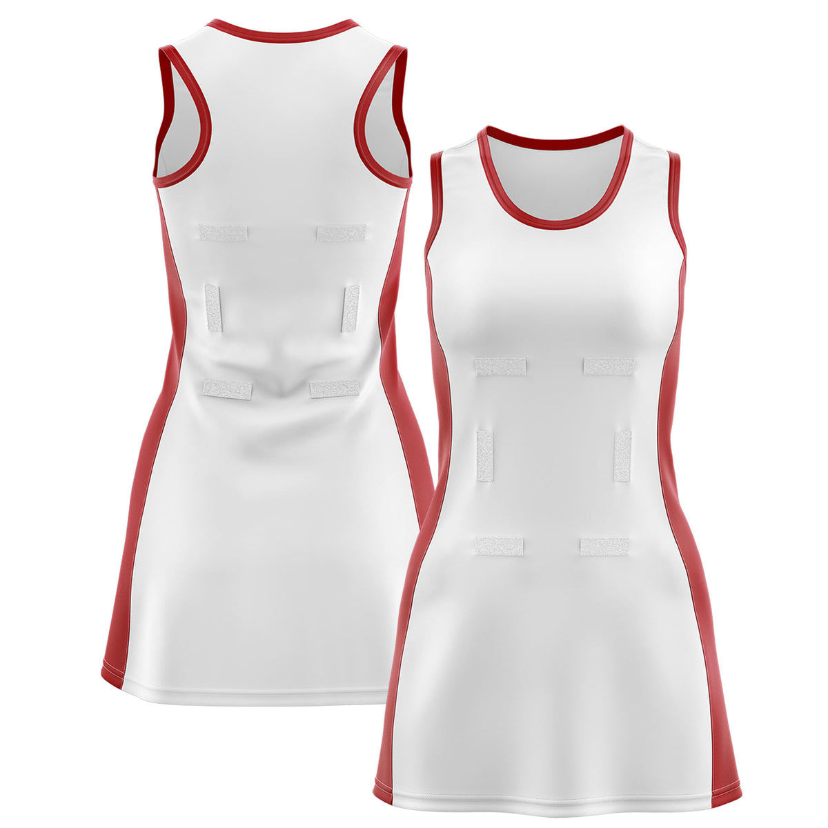 Custom White Red Color Block Two Tone Netball Dresses