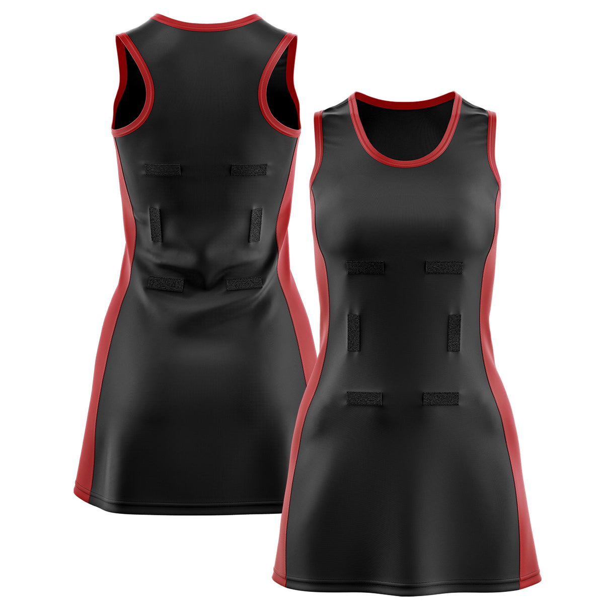 Custom Black Red Color Block Two Tone Netball Dresses