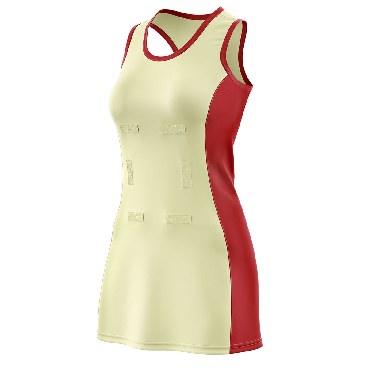 Custom Cream Red Color Block Two Tone Netball Dresses