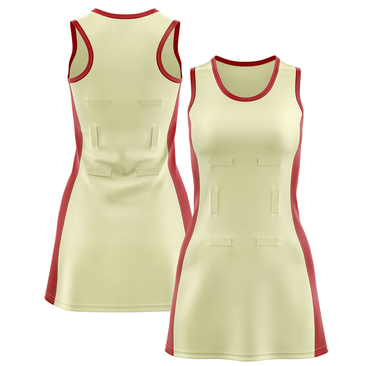 Custom Cream Red Color Block Two Tone Netball Dresses